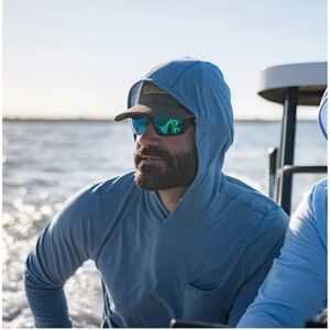 Poncho Outdoors Performance Hoodie Slate Blue Medium UPF Fishing Sun Shirt